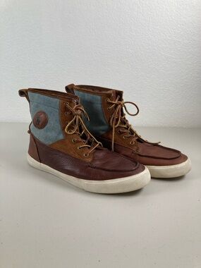 Polo Ralph Lauren “Tynedale” Brown Leather Denim High Top Boots Men's 10.5 D